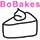 Slice of cake with icing on top and Bobakes written across